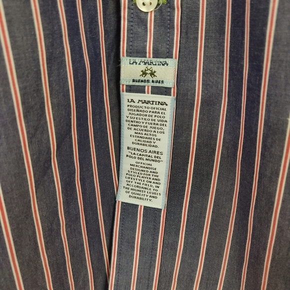 La Martina Button Down Shirt Mens Size XXL Striped Blue Red Embroidered Logo L/S - Picture 5 of 8
